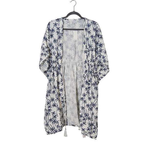 Splendid Blue and White Palm Print Cotton Kimono NWT Size Medium/Large - Picture 1 of 11